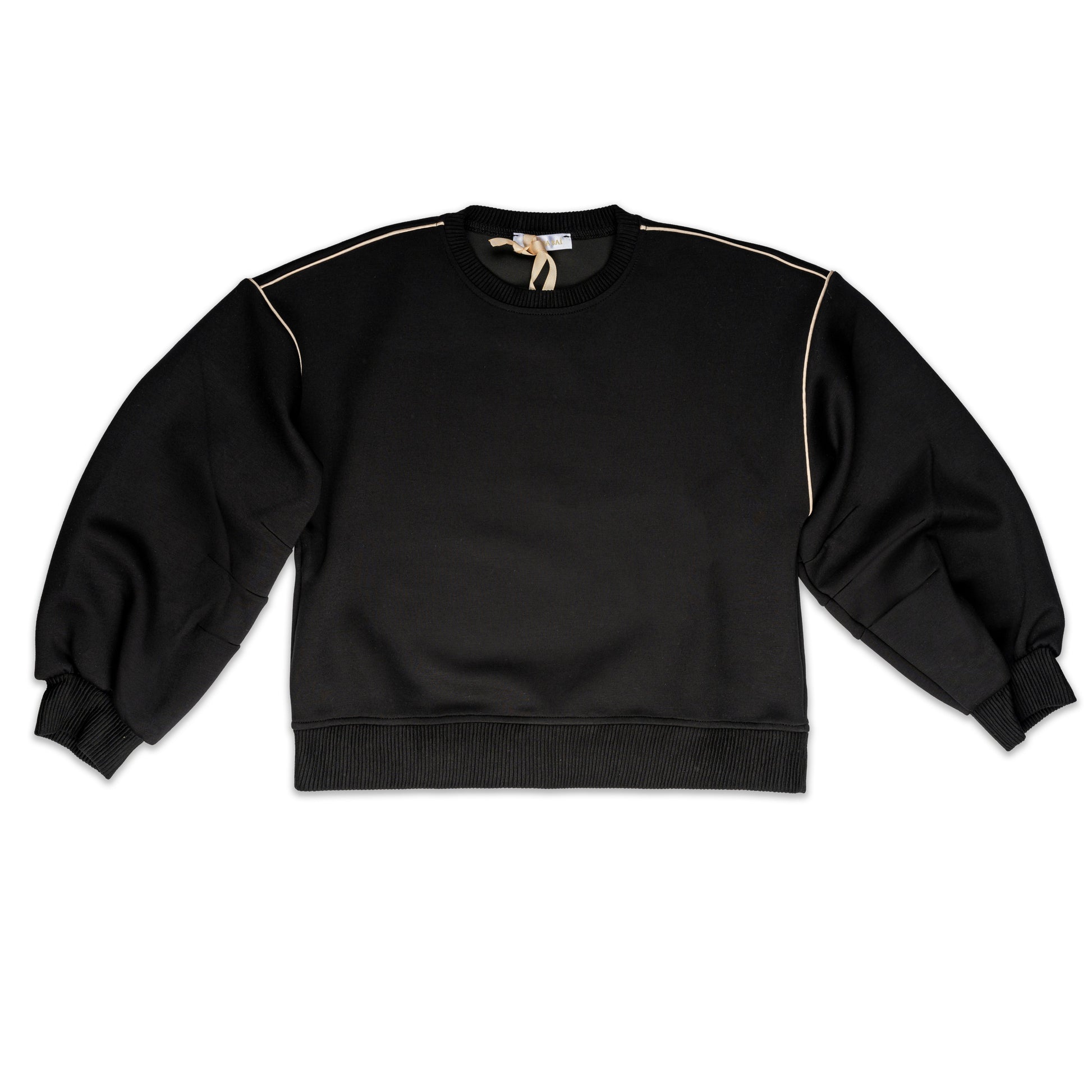 Girl Sweatshirt with Contrast Piping and Balloon Sleeves Black-Beige / 8Y