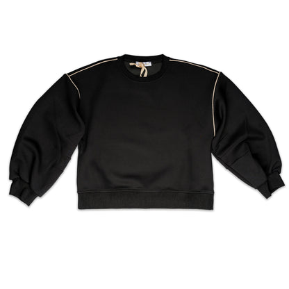 Girl Sweatshirt with Contrast Piping and Balloon Sleeves Black-Beige / 8Y