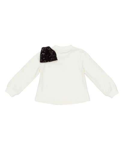 Girl Long-Sleeve Top with Sequin Shoulder Bow Off White / 7Y