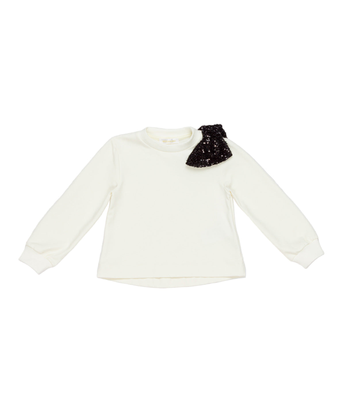 Girl Long-Sleeve Top with Sequin Shoulder Bow Off White / 7Y