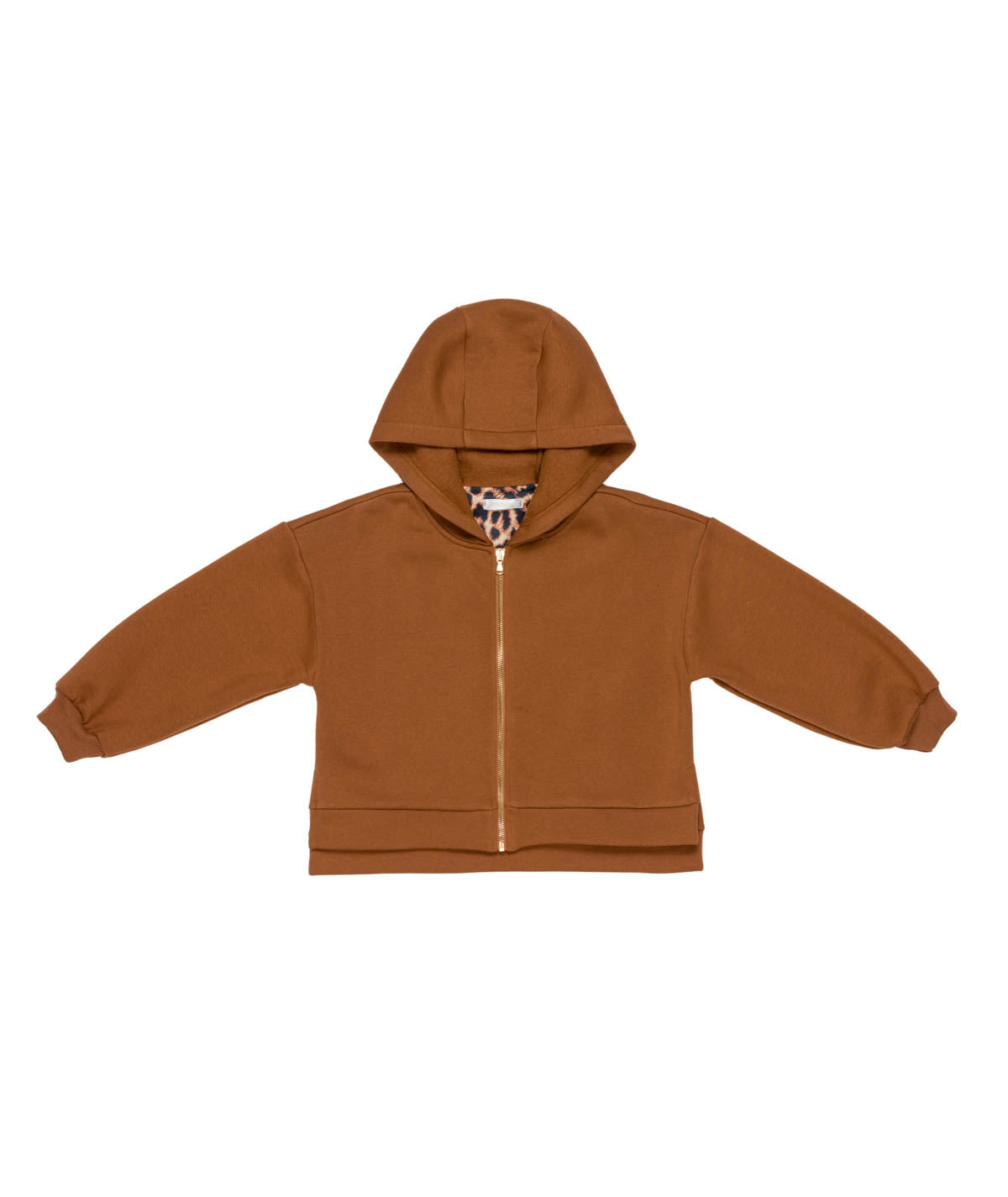 Girl Zip-Up Hoodie with Leopard Print Detail Hazelnut / 8Y