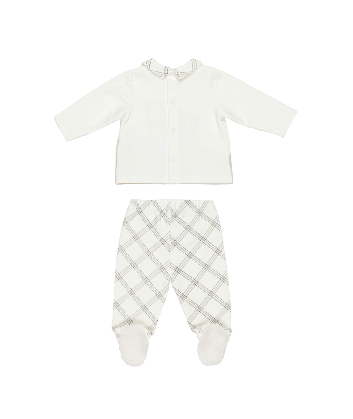 Baby Boy Velour Two-Piece Set with Teddy Motif Check - Off White / 6M
