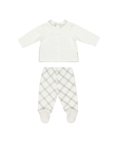 Baby Boy Velour Two-Piece Set with Teddy Motif Check - Off White / 6M