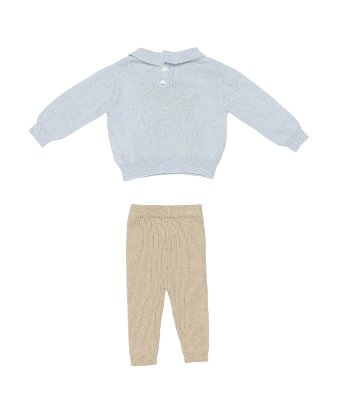 Baby Boy Knitted Two-Piece Set with Teddy Bear Motif Light Blue-Ecru / 9M