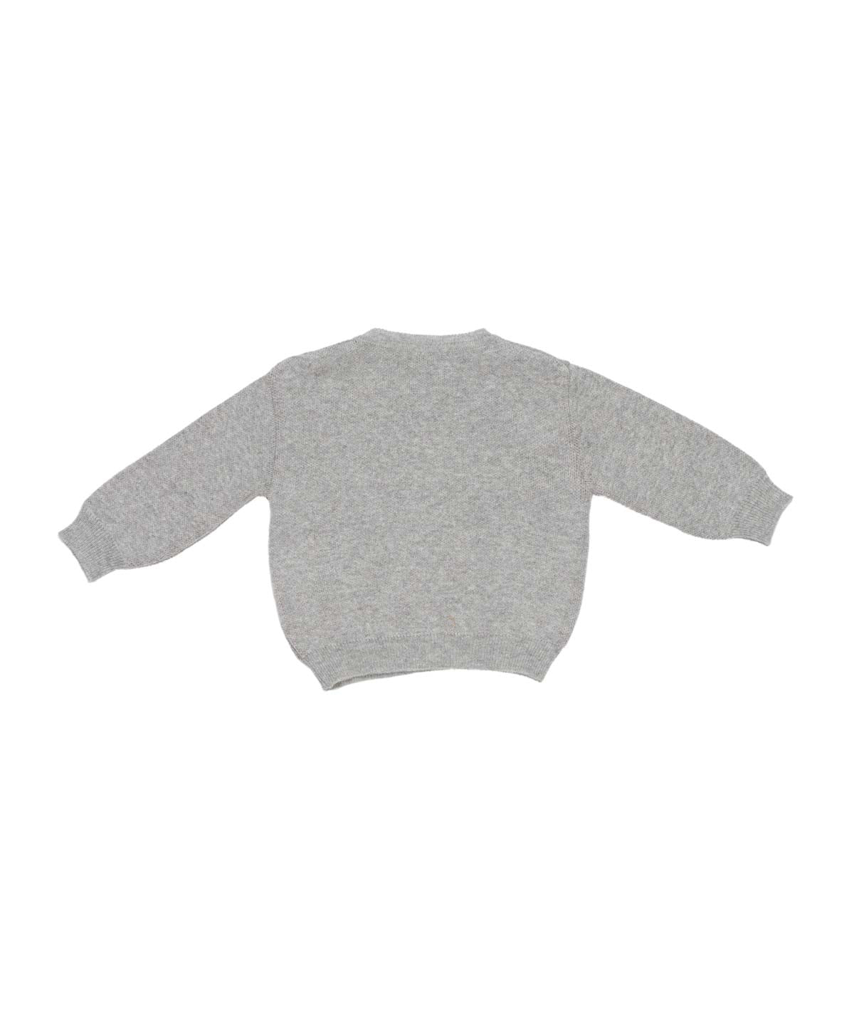 Button-Shoulder Baby Sweater with Plaid Accent Melange Grey-Bordeaux / 9M