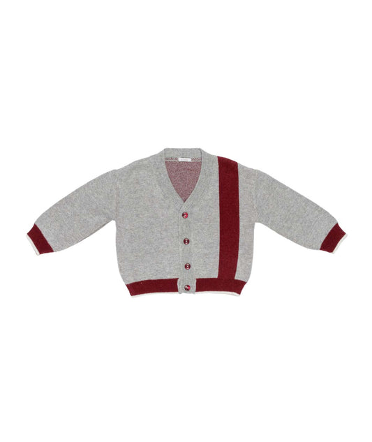 Baby Boy Cardigan Grey with Burgundy Trim Melange Grey-Bordeaux / 9M