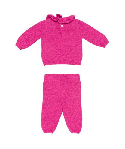 Baby Girl Knitted Two-Piece Set with Ruffled Collar Pink / 3M