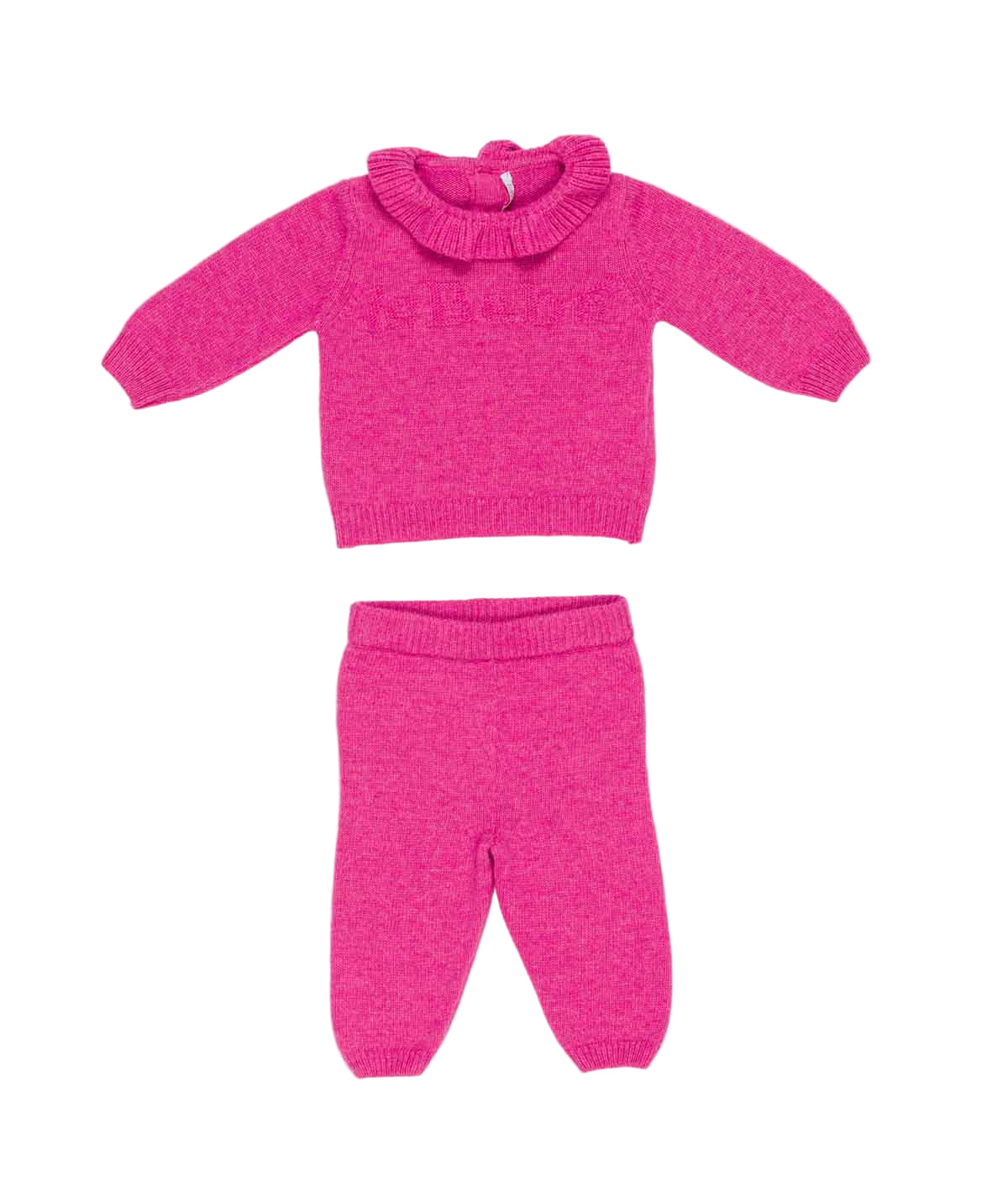 Baby Girl Knitted Two-Piece Set with Ruffled Collar Pink / 3M