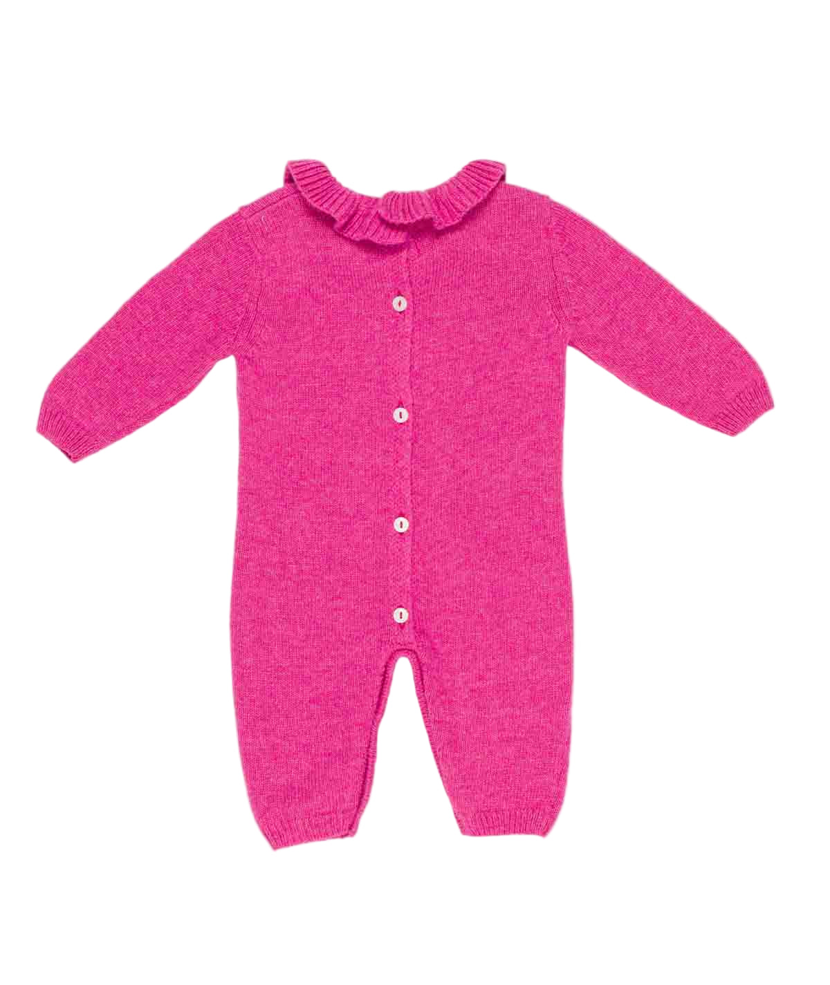 Baby Girl Knitted Romper with Frill Collar Pink / 1M
