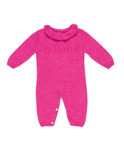 Baby Girl Knitted Romper with Frill Collar Pink / 1M