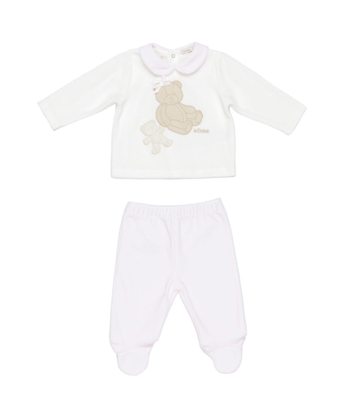 Baby Girl Two-Piece Velour Set with Teddy Embroidery Off White-Pink / 6M