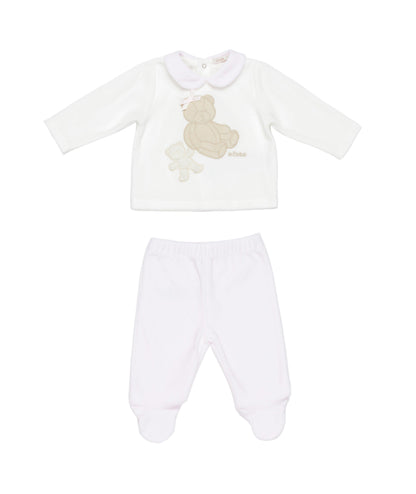Baby Girl Two-Piece Velour Set with Teddy Embroidery Off White-Pink / 6M