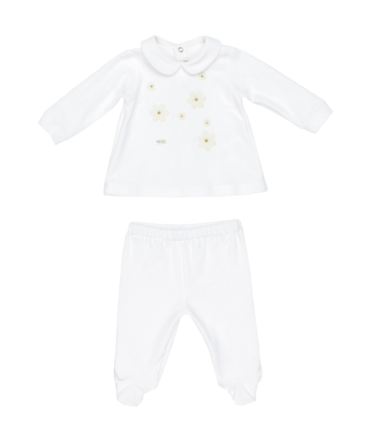 Baby Girl White Two-Piece Set with Daisy Embroidery Off White / 3M
