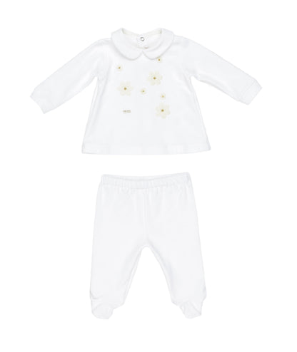 Baby Girl White Two-Piece Set with Daisy Embroidery Off White / 3M