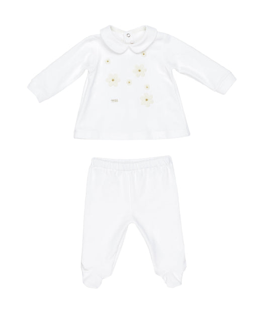 Baby Girl White Two-Piece Set with Daisy Embroidery Off White / 3M