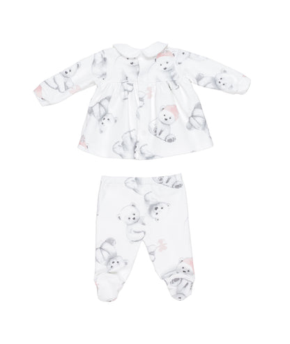 Baby Girl White Two-Piece Set with Teddy Bear Print Bears / 3M
