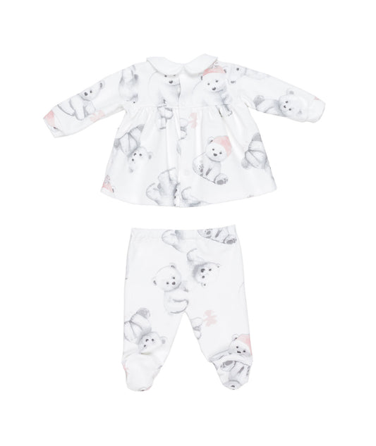 Baby Girl White Two-Piece Set with Teddy Bear Print Bears / 3M