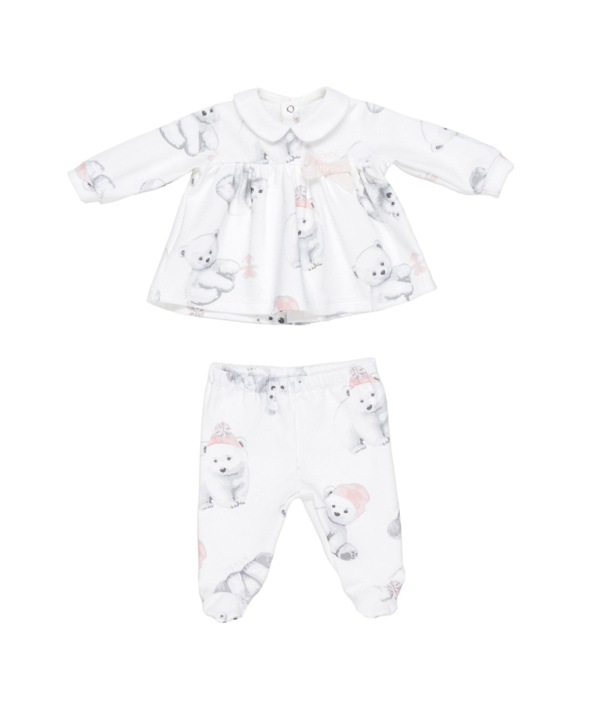 Baby Girl White Two-Piece Set with Teddy Bear Print Bears / 3M
