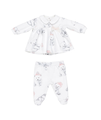 Baby Girl White Two-Piece Set with Teddy Bear Print Bears / 3M