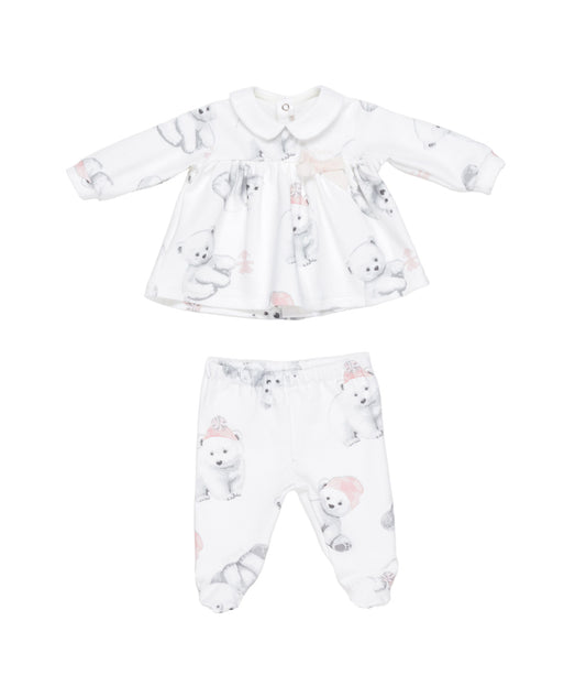 Baby Girl White Two-Piece Set with Teddy Bear Print Bears / 3M