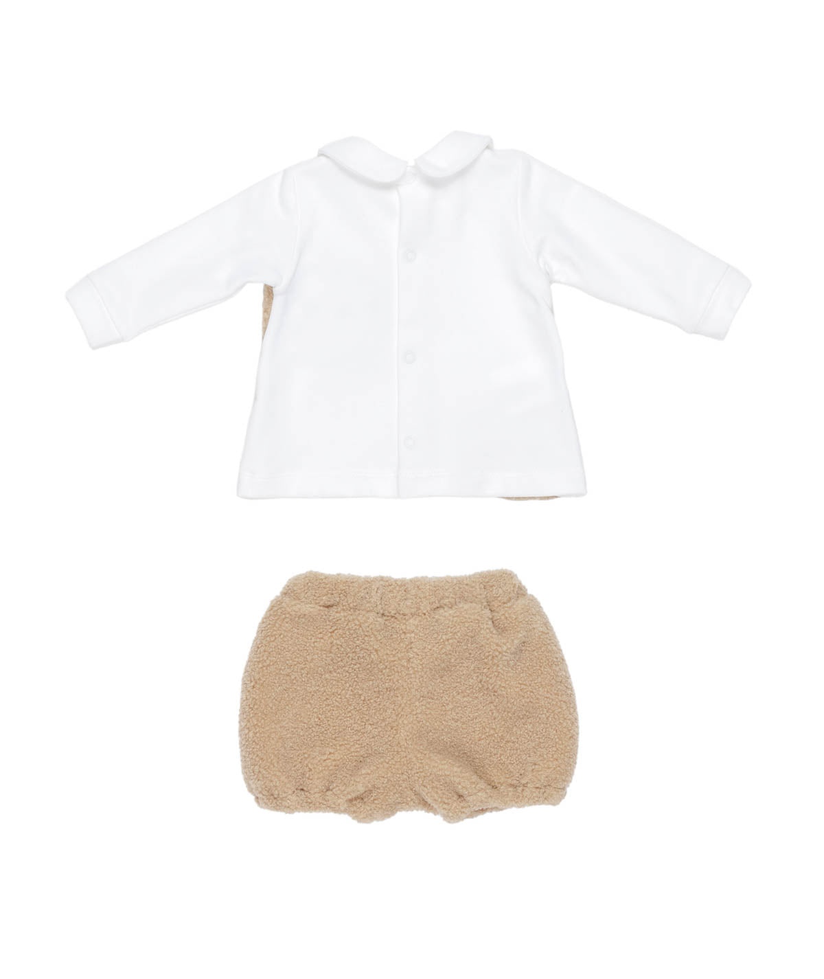 Baby Girl Two-Piece Set with Teddy Bear Patches and Bow Detail Off White-Beige / 9M
