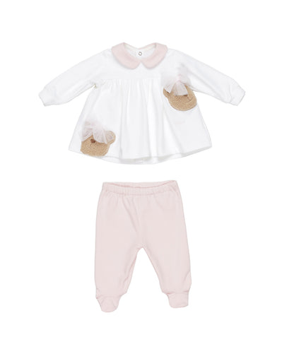 Baby Girl Two-Piece Set with Teddy Bear AppliquŽs and Pink Details Pink-Beige / 6M