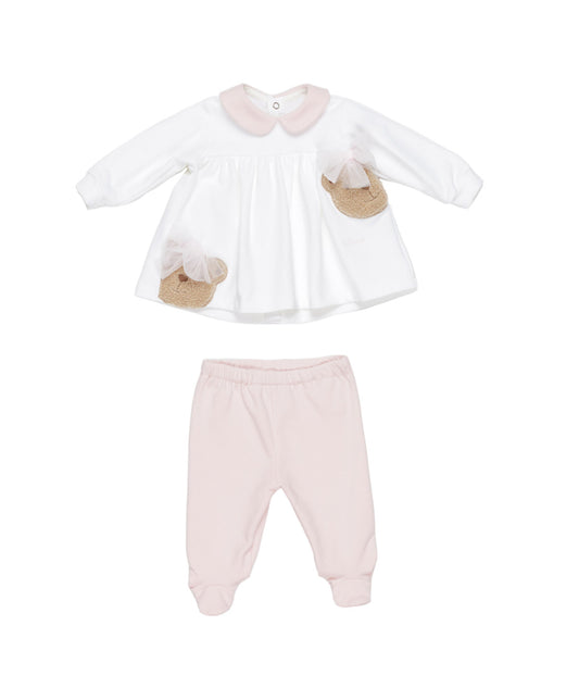 Baby Girl Two-Piece Set with Teddy Bear AppliquŽs and Pink Details Pink-Beige / 6M
