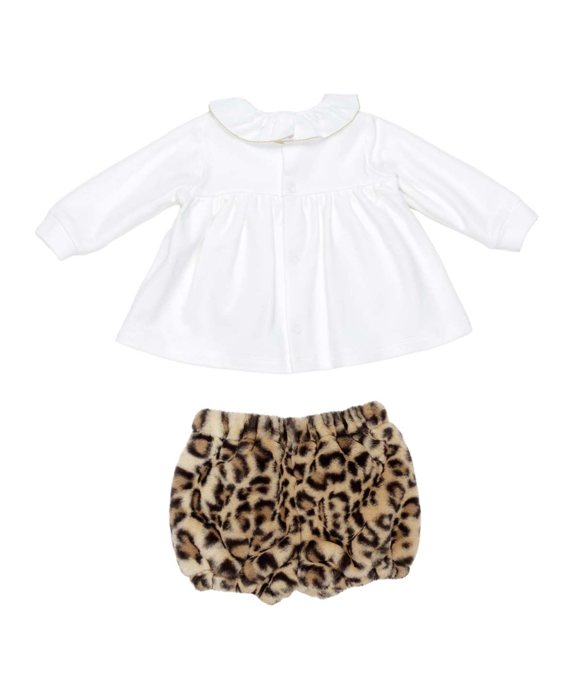 Baby Girl Two-Piece Set with White Top and Leopard Print Shorts Silk-Spotted / 9M