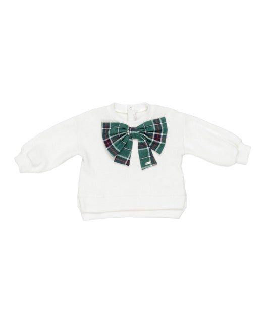 Baby Girl Sweatshirt with Tartan Bow Off White / 9M