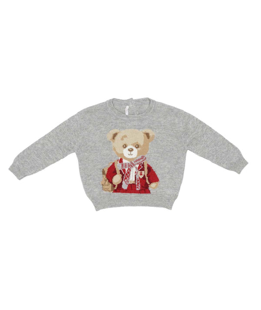 Baby Girl Knitted Sweater with Bear Motif Melange Gray / 9M
