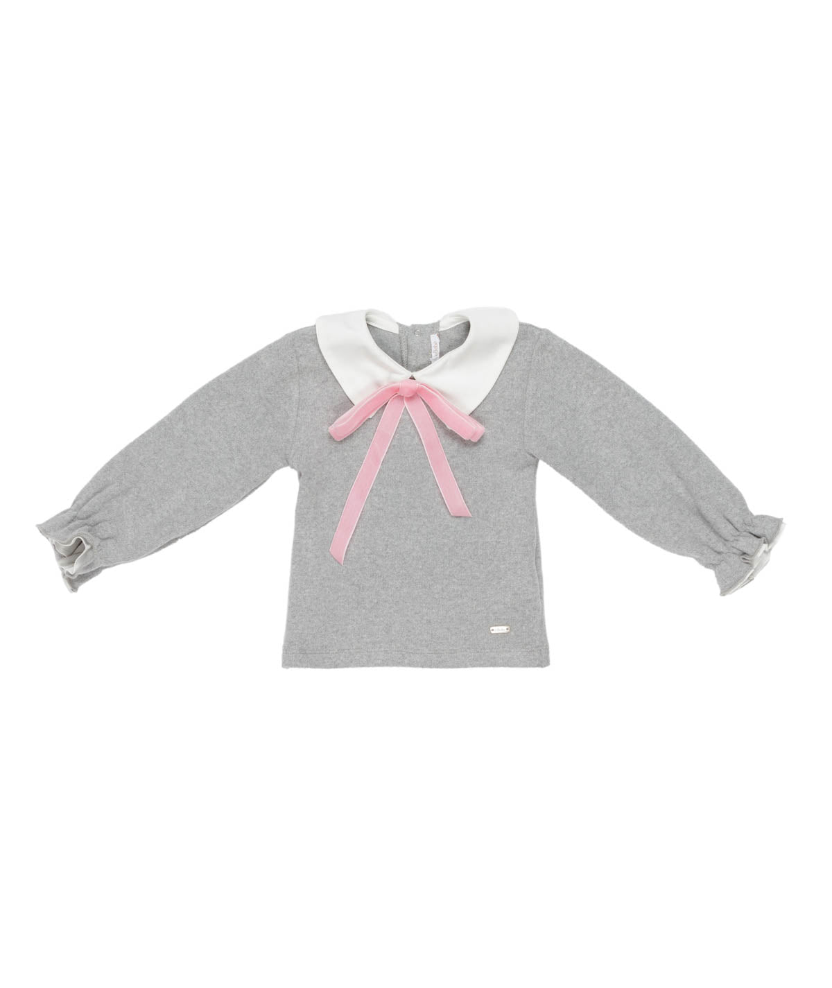 Baby Girl Top with Contrast Collar and Bow Melange Gray / 9M