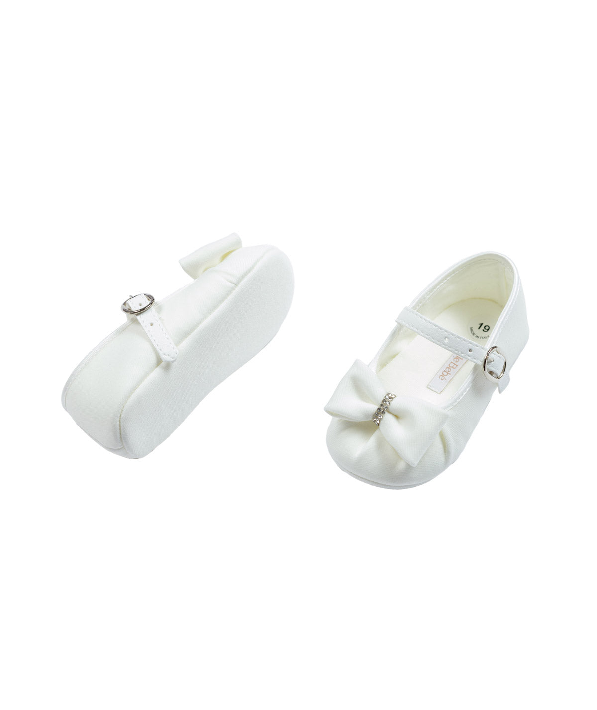 Baby Girl Satin Ballerina Shoes with Bow Off White / 19N