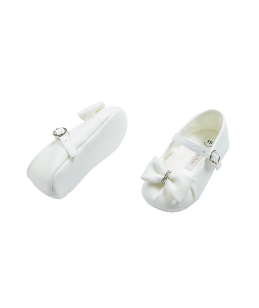 Baby Girl Satin Ballerina Shoes with Bow Off White / 19N
