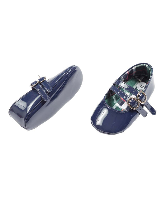Baby Girl Patent Leather Shoes with Double Strap Blue / 19N