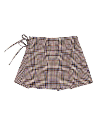Checked Pleated Skirt with Side Bow Brown / 8Y