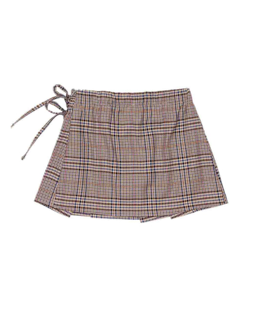 Checked Pleated Skirt with Side Bow Brown / 8Y