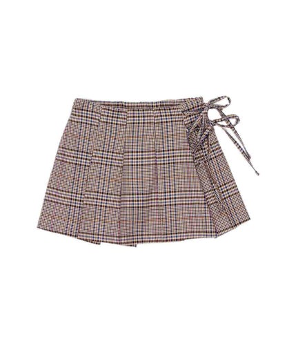 Checked Pleated Skirt with Side Bow Brown / 8Y