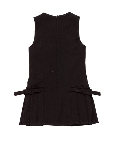 Sleeveless Dress with Pleated Hem and Bow Detail Black / 8Y
