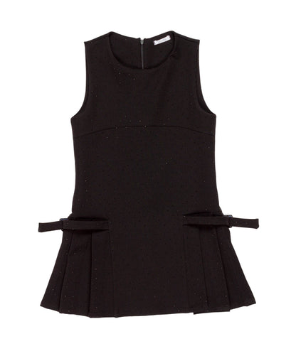 Sleeveless Dress with Pleated Hem and Bow Detail Black / 8Y