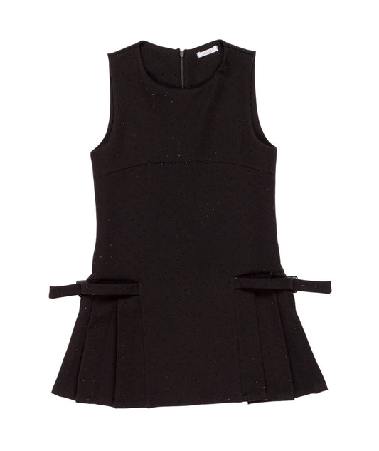Sleeveless Dress with Pleated Hem and Bow Detail Black / 8Y