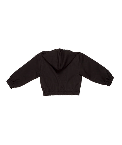 Hooded Zip-Up Jacket with Sparkle Detail Black / 8Y
