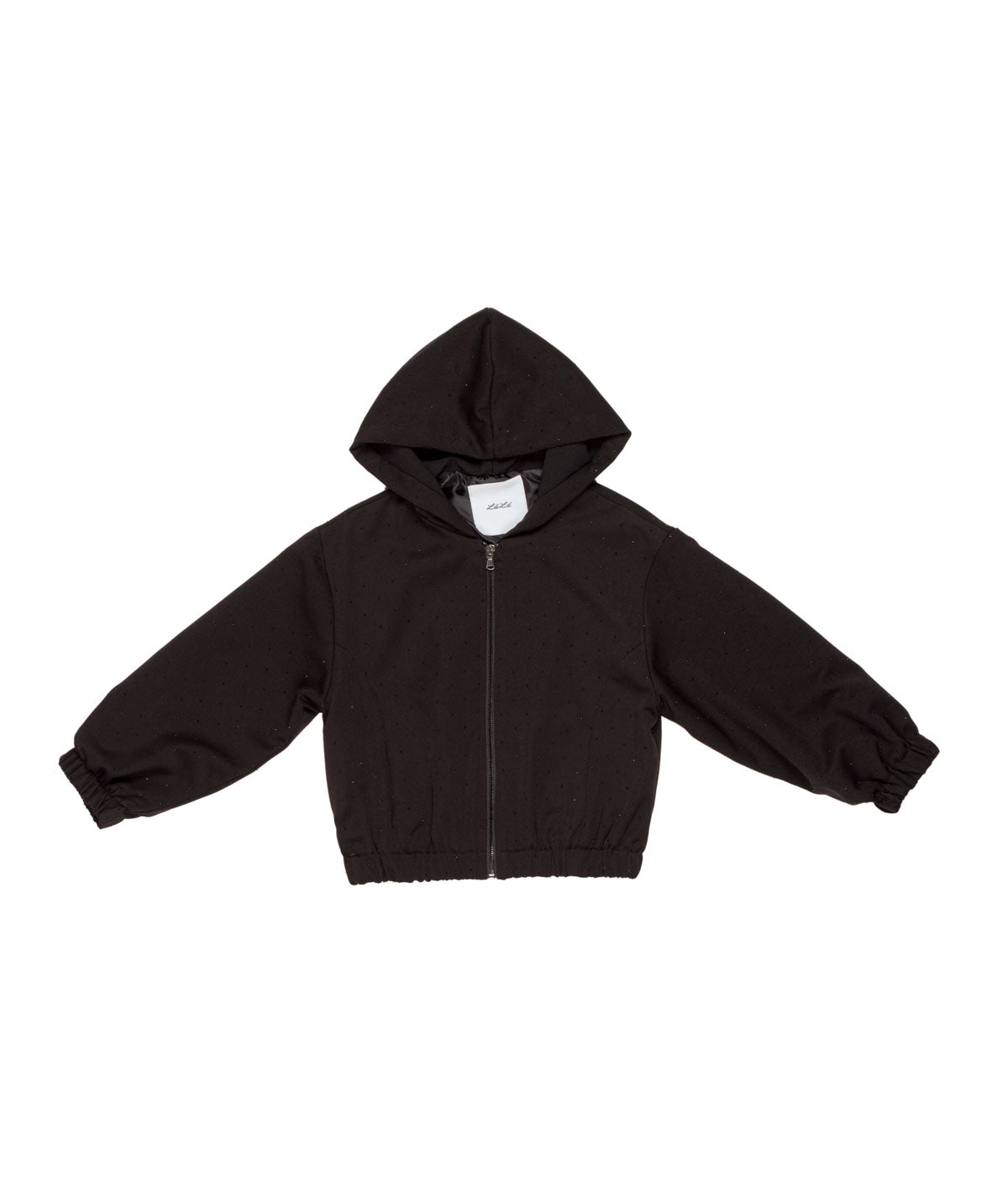 Hooded Zip-Up Jacket with Sparkle Detail Black / 8Y