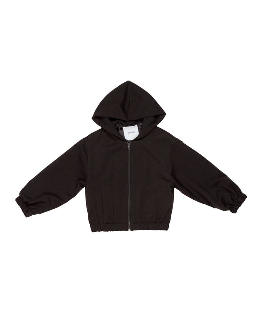 Hooded Zip-Up Jacket with Sparkle Detail Black / 8Y