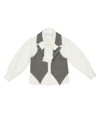 Blouse with Bow Tie and Pinstripe Vest Stripes / 8Y