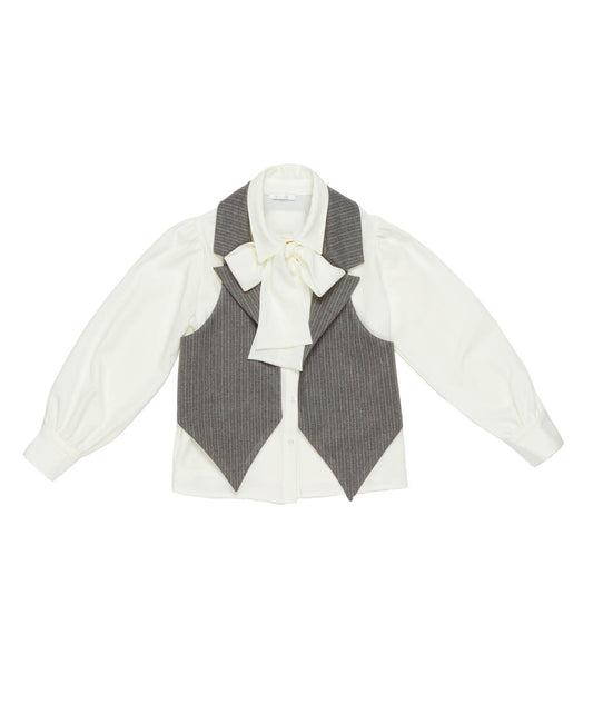 Blouse with Bow Tie and Pinstripe Vest Stripes / 8Y