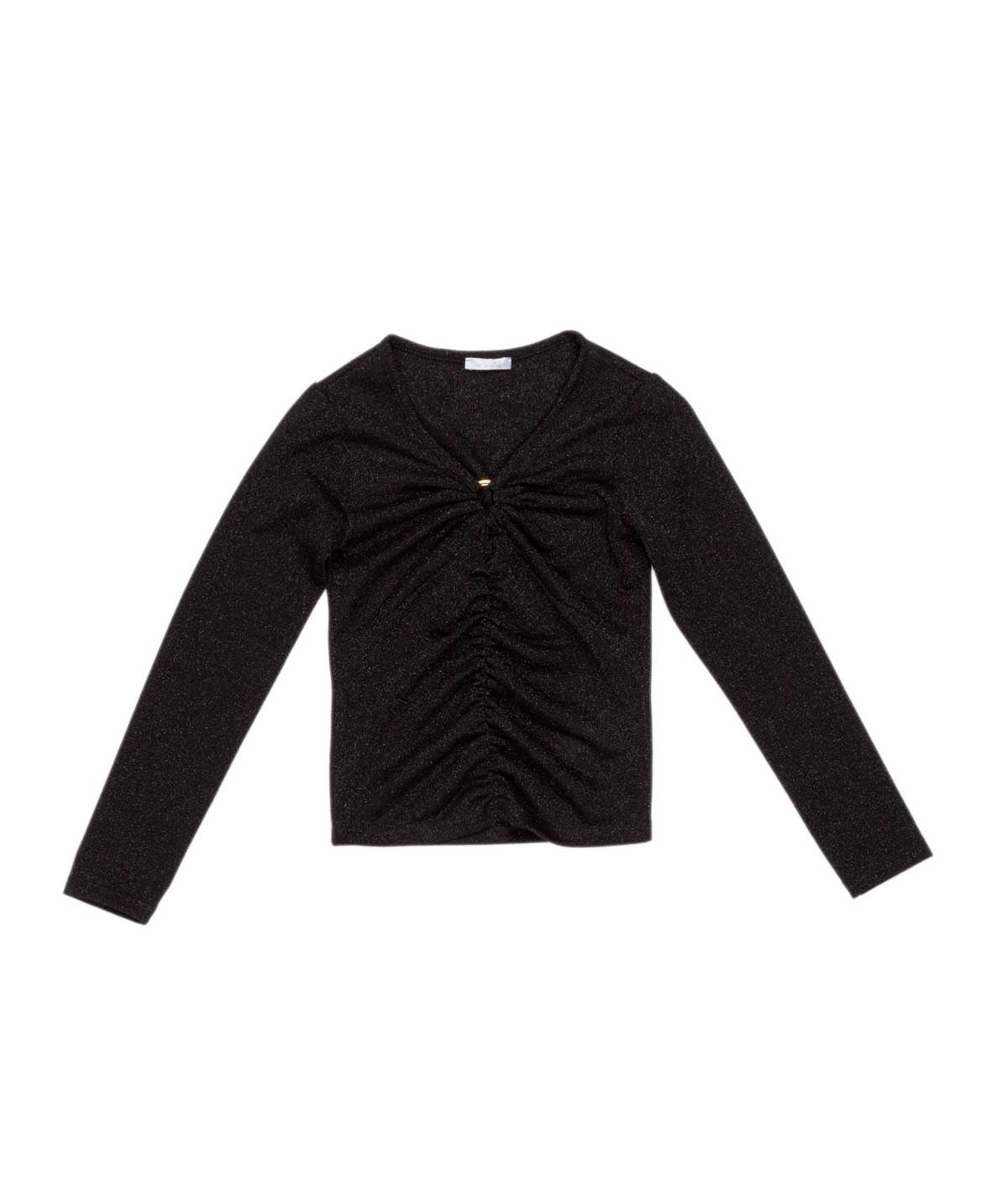 Shimmery Long-Sleeve Top with Front Ruching Black / 8Y