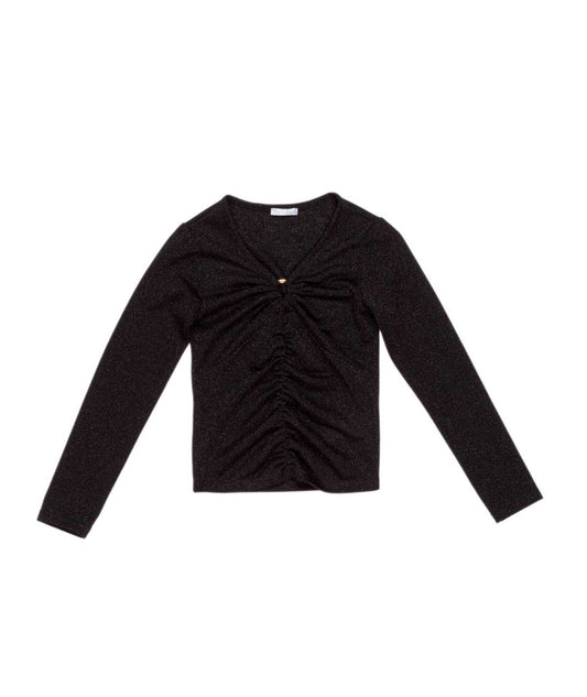 Shimmery Long-Sleeve Top with Front Ruching Black / 8Y