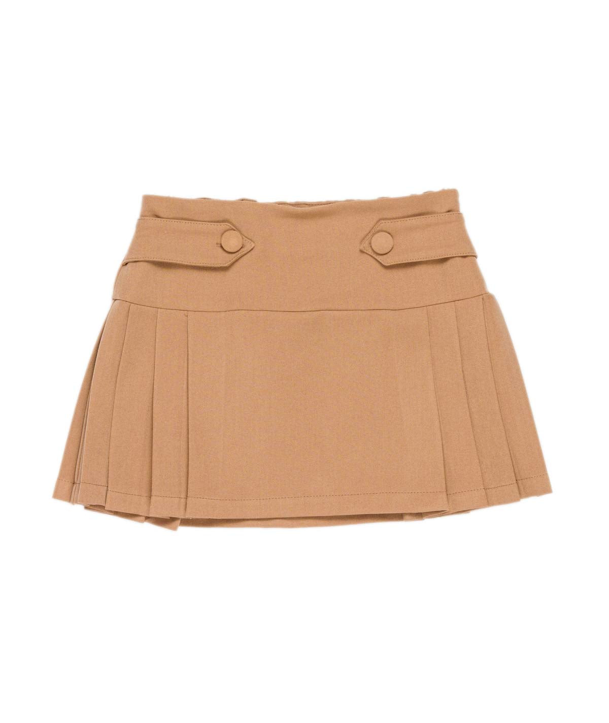 Pleated Mini Skirt with Button Tab Detail Black / 8Y