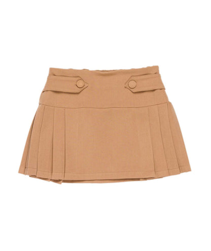 Pleated Mini Skirt with Button Tab Detail Black / 8Y