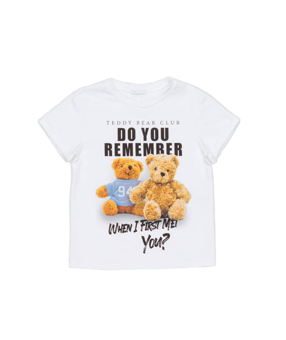 T-Shirt with Teddy Bear Print and Slogan White / 8Y
